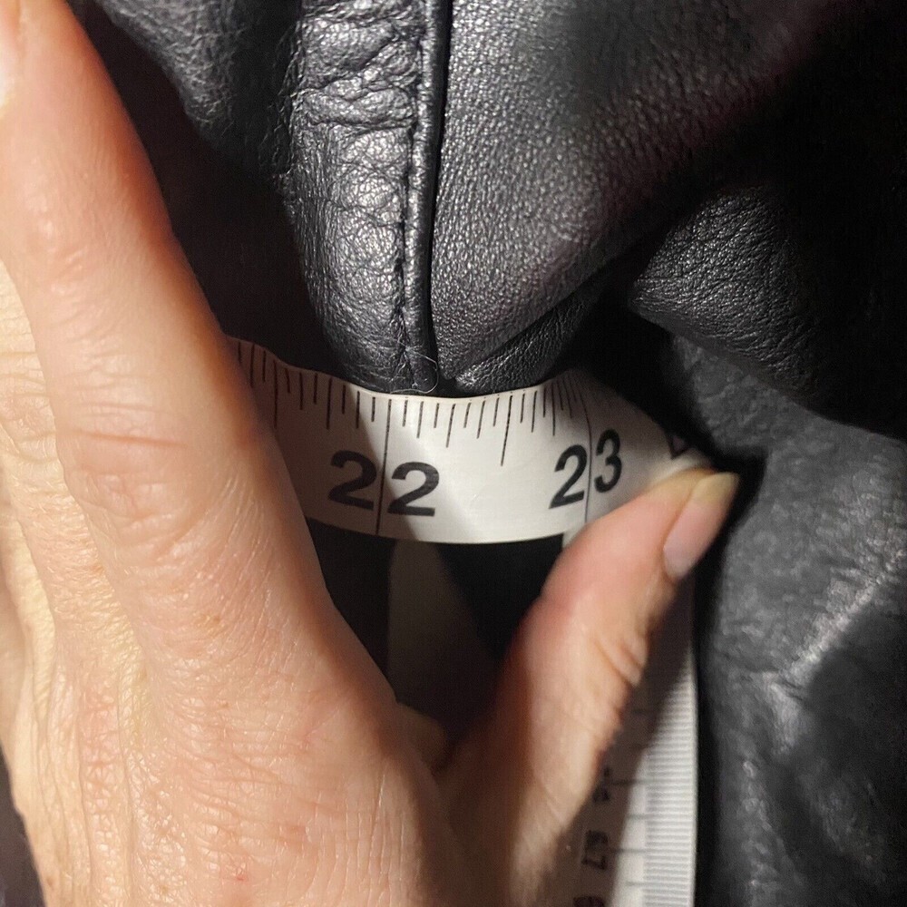 Vtg 80s EXPRESS Black Over Coat Long Trench Leather Jacket SZ ? Large Women - Picture 10 of 14